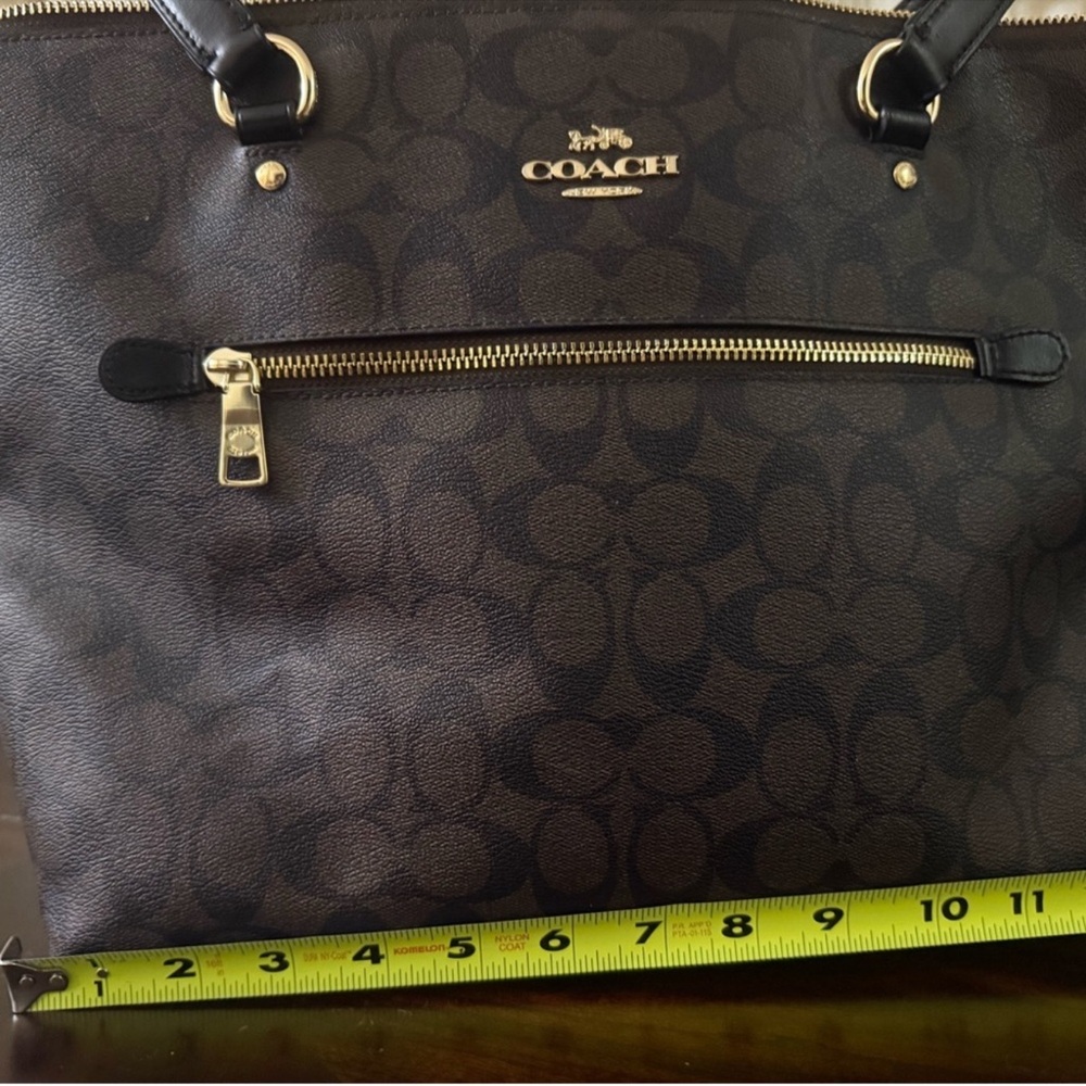 Coach Brown Signature Canvas Tote with Black Straps - Picture 12 of 12